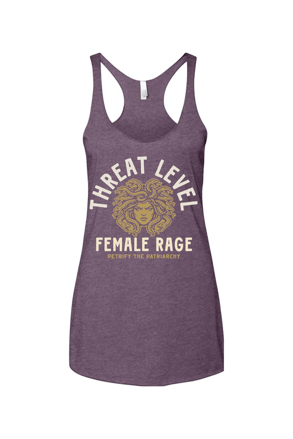 Purple tank top with graphic design and text on a white background