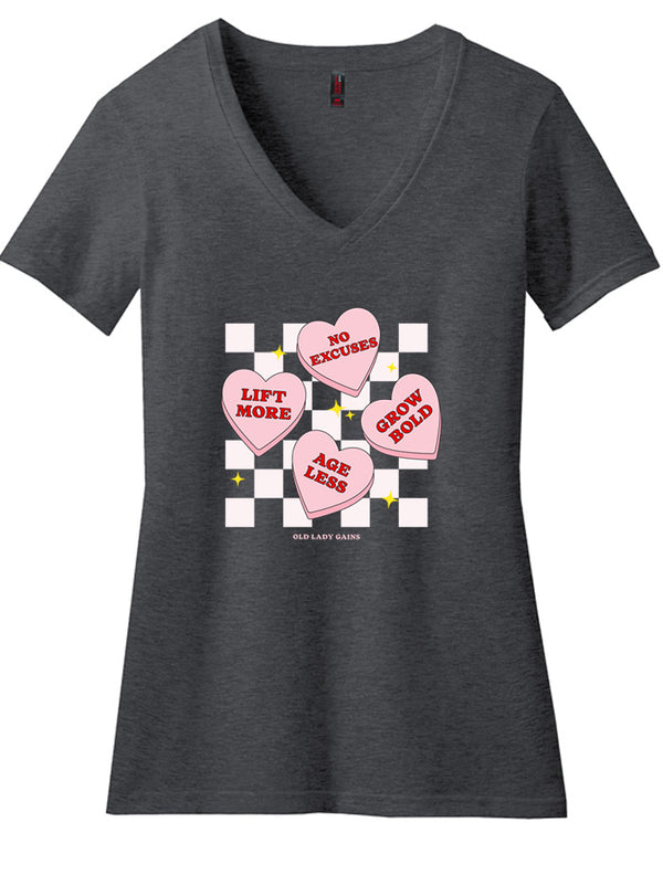 Candy Hearts Women's V-Neck Tee