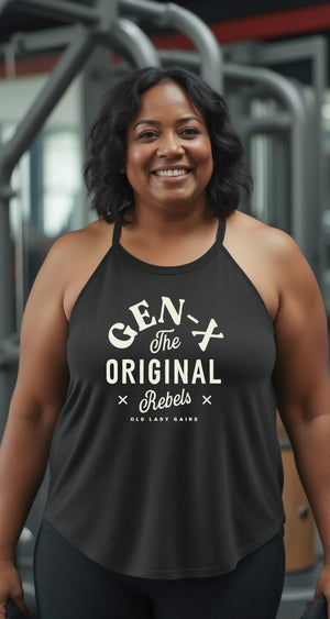 Women wearing a Gen-X halter tank strong and empowered middle-age woman