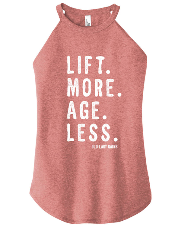Front view of 'Lift More Age Less' halter tank – empowering activewear for women over 40