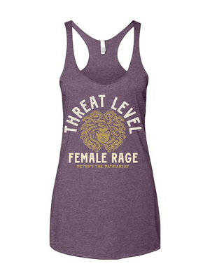 Purple tank top with graphic design and text on a white background
