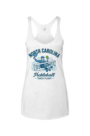 White tank top with North Carolina pickleball design.