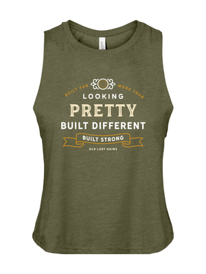Green tank top with motivational text design on a white background