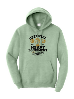 Gray hoodie with 'Lake Lacrosse' text and graphics on a white background
