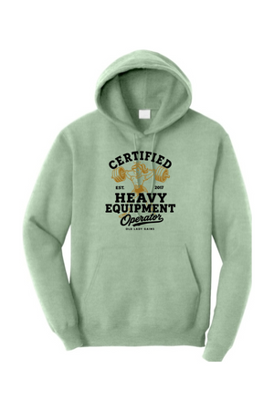 Gray hoodie with 'Lake Lacrosse' text and graphics on a white background