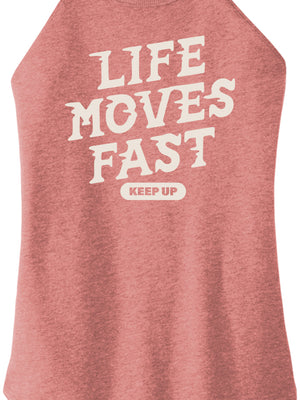 Front view of Life Moves Fast Keep Up triblend t-shirt by Old Lady Gains, heather blush athletic fit.