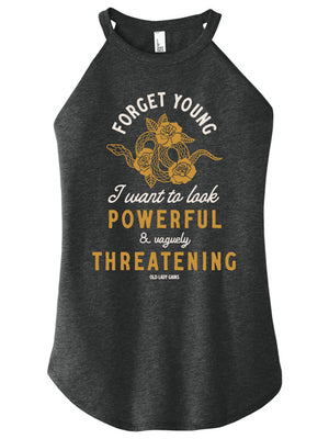 Product image of 'Powerful & Vaguely Threatening' halter tank – activewear for strong, confident women