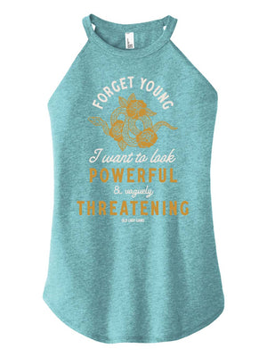 Product image of 'Powerful & Vaguely Threatening' halter tank – activewear for strong, confident women