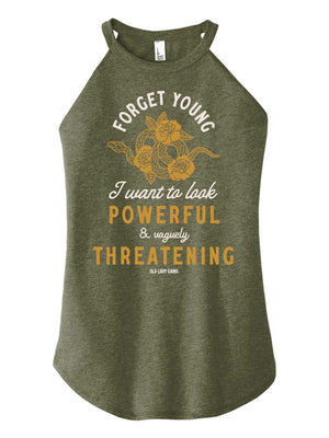 Product image of 'Powerful & Vaguely Threatening' halter tank – activewear for strong, confident women