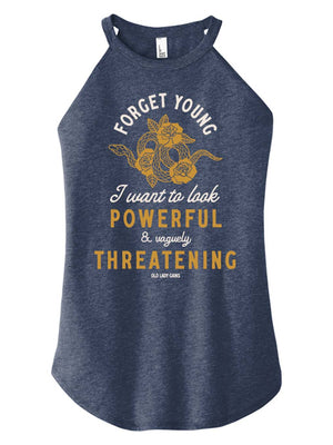 Product image of 'Powerful & Vaguely Threatening' halter tank – activewear for strong, confident women