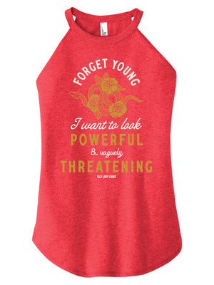 Product image of 'Powerful & Vaguely Threatening' halter tank – activewear for strong, confident women