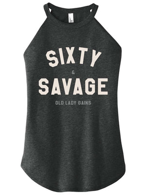 Sixty & Savage halter tank top for women, bold clothing for women celebrating 60 with strength and style