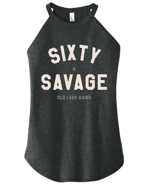 Sixty & Savage halter tank top for women, bold clothing for women celebrating 60 with strength and style