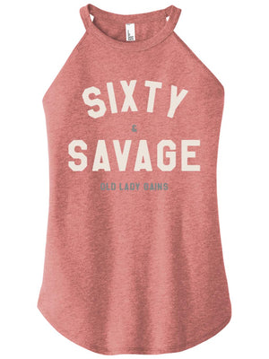 Sixty & Savage halter tank top for women, bold clothing for women celebrating 60 with strength and style