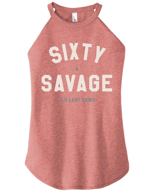 Sixty & Savage halter tank top for women, bold clothing for women celebrating 60 with strength and style