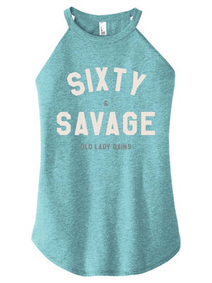 Sixty & Savage halter tank top for women, bold clothing for women celebrating 60 with strength and style