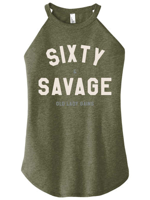 Sixty & Savage halter tank top for women, bold clothing for women celebrating 60 with strength and style