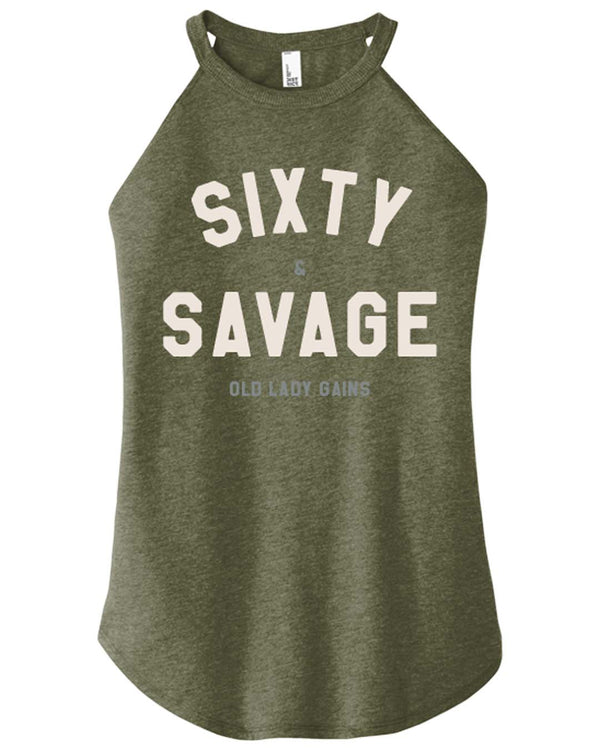 Sixty & Savage halter tank top for women, bold clothing for women celebrating 60 with strength and style