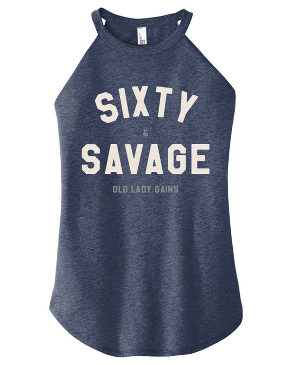 Sixty & Savage halter tank top for women, bold clothing for women celebrating 60 with strength and style