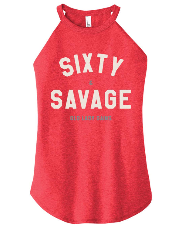 Sixty & Savage halter tank top for women, bold clothing for women celebrating 60 with strength and style