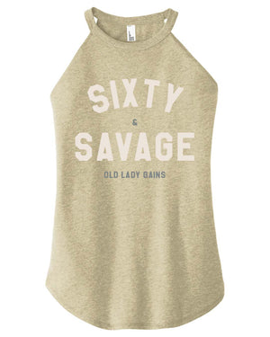 Sixty & Savage halter tank top for women, bold clothing for women celebrating 60 with strength and style