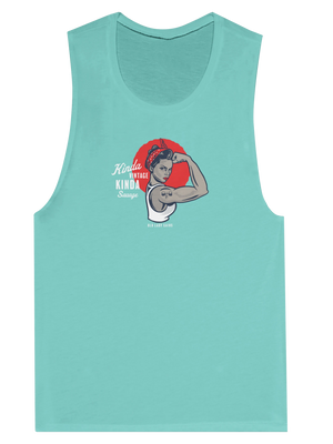 Mint green tank top with an Old Lady Gains graphic Rosie design 