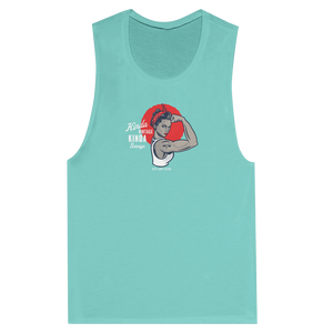 Mint green tank top with an Old Lady Gains graphic Rosie design 