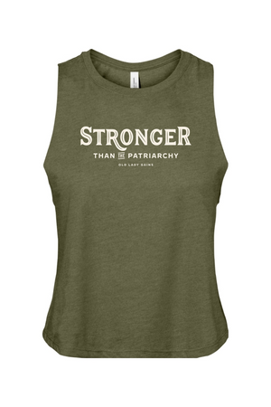 Green tank top with 'Stronger Than the Patriarchy' text on a white background