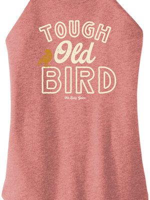 Vintage Tough Old Bird graphic shirt for strong women over 40 featuring bold lettering and small bird illustration in retro style.