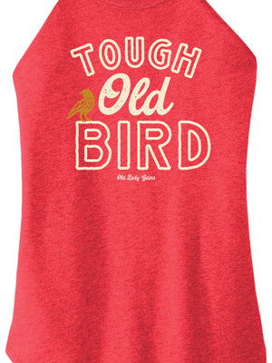 Red tank top with 'Tough Old Bird' text and graphic on a white background