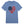 Blue t-shirt with a graphic of a heart with kettlebells and a USA Flag red white and blue colors.