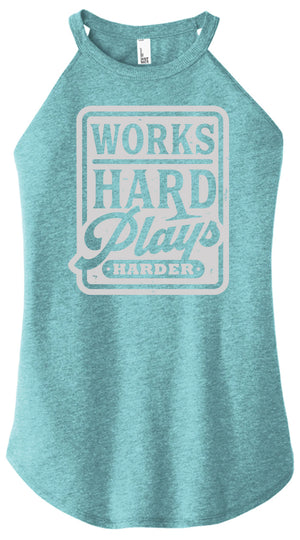 Teal tank top with motivational quote on a white background