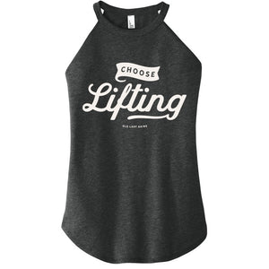 Black halter tank top with 'Choose Lifting' text on a white background