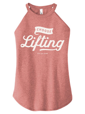 Blush tank top with 'Choose Lifting' text on a white background