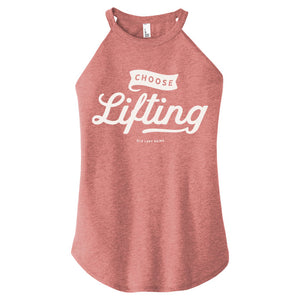 Blush tank top with 'Choose Lifting' text on a white background