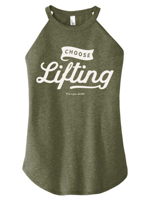 Green tank top with 'Choose Lifting' text on a white background