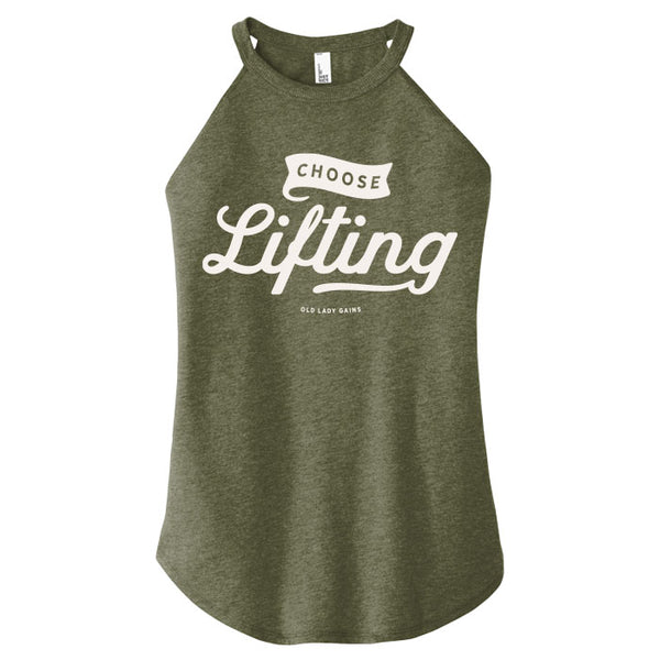 Green tank top with 'Choose Lifting' text on a white background