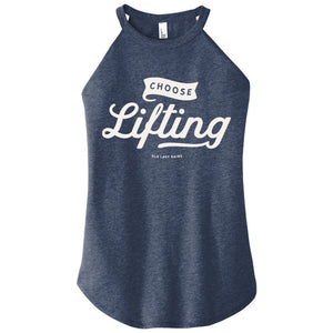 Navy tank top with 'Choose Lifting' text on a white background