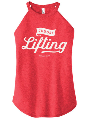 Red tank top with 'Choose Lifting' text on a white background