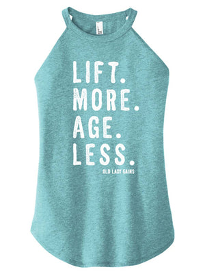 Front view of 'Lift More Age Less' halter tank – empowering activewear for women over 40