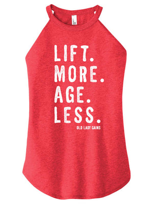 Front view of 'Lift More Age Less' halter tank – empowering activewear for women over 40