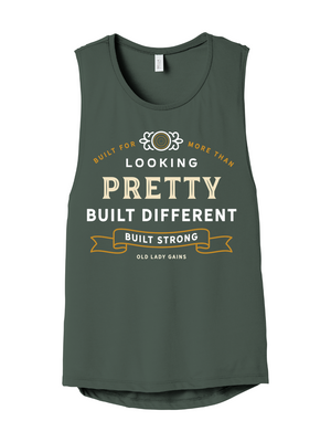 women's Green tank top with motivational text design on a white background