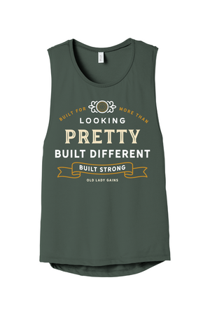 women's Green tank top with motivational text design on a white background