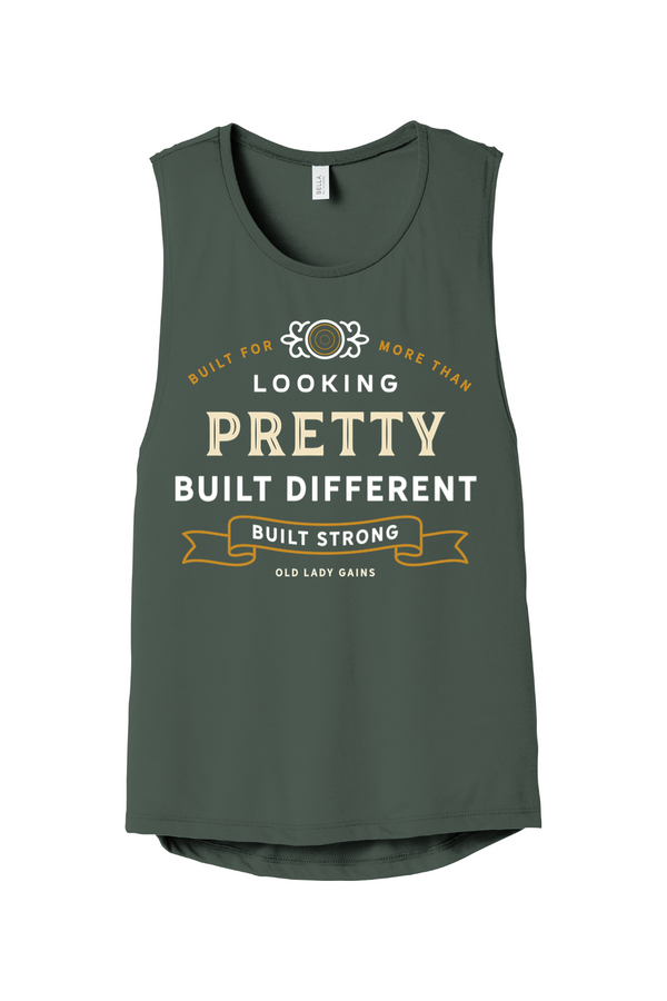 women's Green tank top with motivational text design on a white background