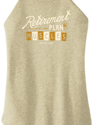Women over 40 wearing “Retirement Plan: Muscles” fitness tank, strength training for bone density, active aging, weight lifting apparel for strong midlife women.