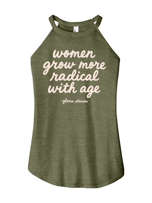 Green tank top with motivational quote for feminist on a white background