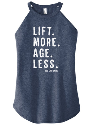Front view of 'Lift More Age Less' halter tank – empowering activewear for women over 40