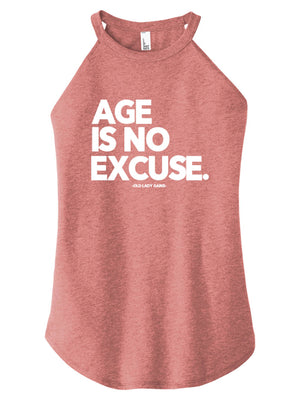 Age is No Excuses halter tank in blush for strong women by Old Lady Gains
